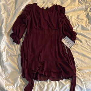 B Darlin Burgundy Long Sleeve Dress